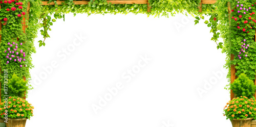 Green Ivy Arch. A decorative green arch adorned with leaves, perfect for weddings or garden events