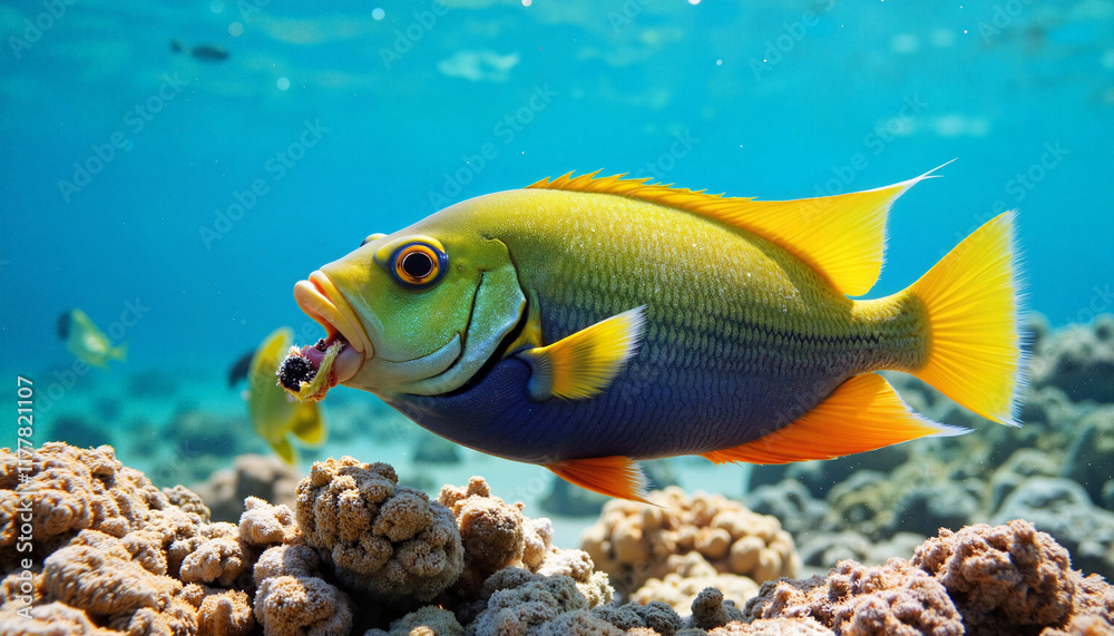 Naklejka premium Vibrant fish swimming over coral reef, marine beauty