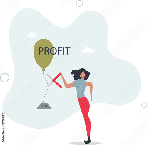 Cost reduction, cut expense to increase profit, improve business profitability by reduce spending, decrease investment fees.flat characters.