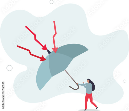 Protection or defensive stock in economy crisis or market crash,flat characters.