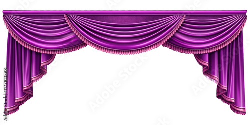 Realistic velvet curtains stage on a transparent Background, suitable for window or theater stage decoration. Luxury silk or velvet drapery mockup for interior design.