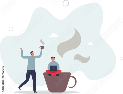 Coffee break, business discussion while having coffee or brainstorming after meeting break concept.flat characters.