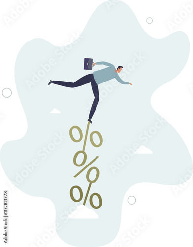 Risky interest rate hike causing business slow down or investment crisis, risk of economic recession, unstable financial or banking debt problem concept.flat characters.