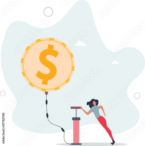 Inflation in causing by energy shortage, interest rate policy to reduce inflation,money devaluation concept.flat characters.