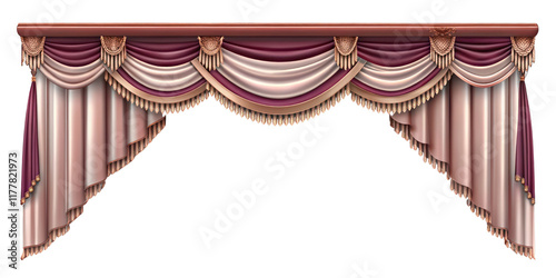 Realistic velvet curtains stage on a transparent Background, suitable for window or theater stage decoration. Luxury silk or velvet drapery mockup for interior design.