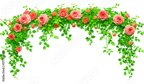 A decorative green arch adorned with leaves and flowers, perfect for weddings or garden events. Green Ivy decoration