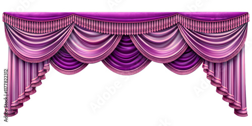 Realistic velvet curtains stage on a transparent Background, suitable for window or theater stage decoration. Luxury silk or velvet drapery mockup for interior design.