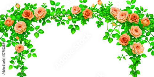 A decorative green arch adorned with leaves and flowers, perfect for weddings or garden events. Green Ivy decoration