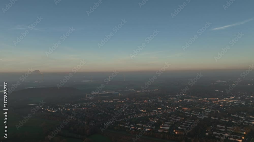 Aerial view of german suburban during sunset Aerial view of german suburban during sunset