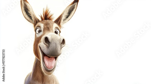 Surprised donkey with an excited expression on his face, huge surprise. isolated on white. place for text. cartoon look photo