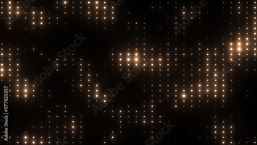 Golden disco lights background. Glowing disco party. VJ background. Flicker wall lights. Night club, music video, LED screen and projector, glamour and fashion event, jazz, pop.  © Alesia