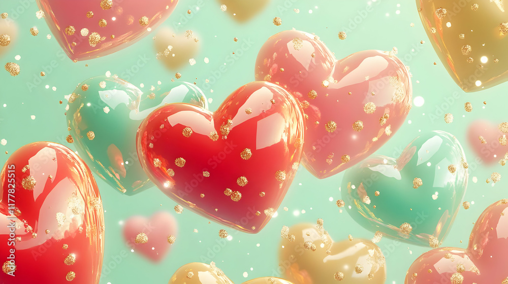 Colorful hearts floating in a dreamy background create a whimsical, romantic atmosphere. Colorful hearts floating in a dreamy background create a whimsical, romantic atmosphere.