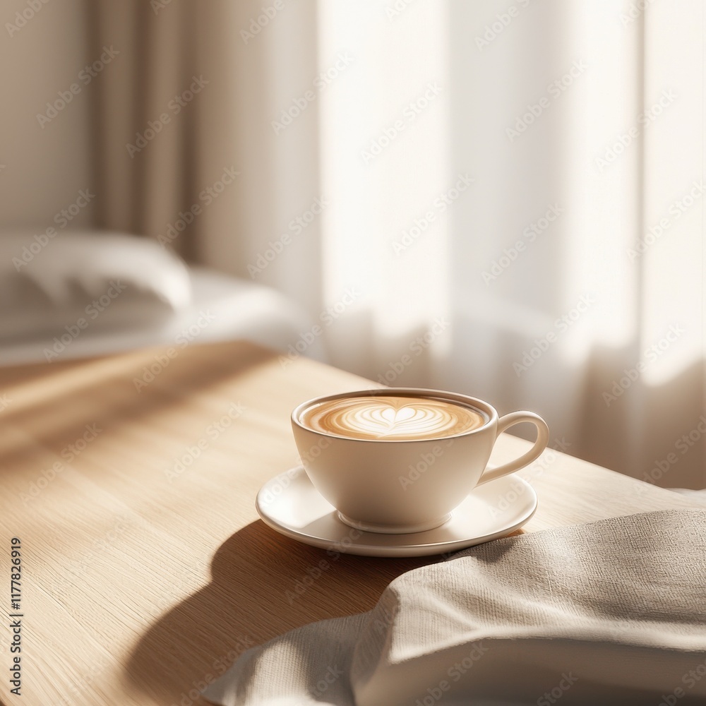 Obraz premium Relaxing zen atmosphere with mocha mouse minimalist corner home interior natural light tranquility