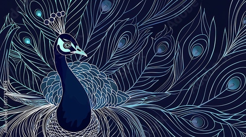 Continuous line drawing of a beautiful peacock vector art background. Abstract doodle nature, elegance and beauty concept wildlife photo