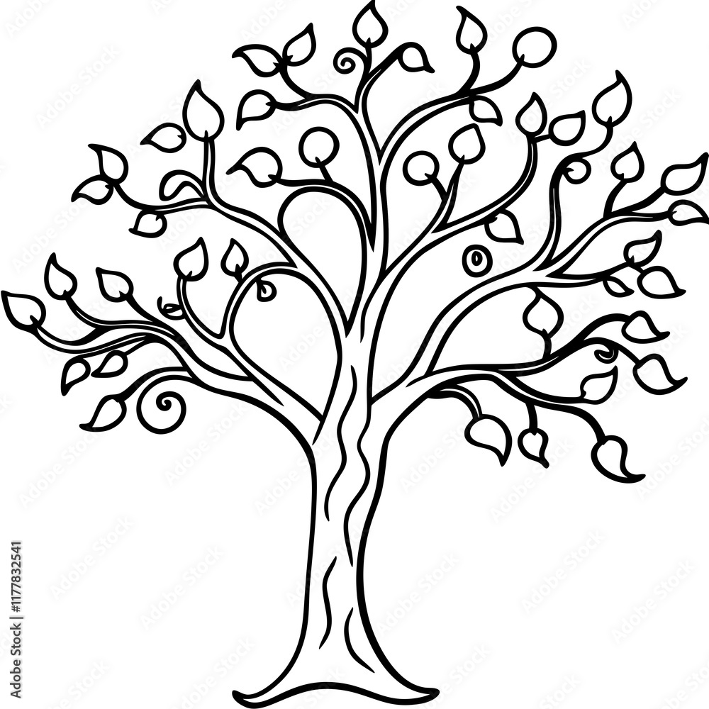 Vibrant Spring Tree and Whimsical Tendrils - Vector Illustration Vibrant Spring Tree and Whimsical Tendrils - Vector Illustration