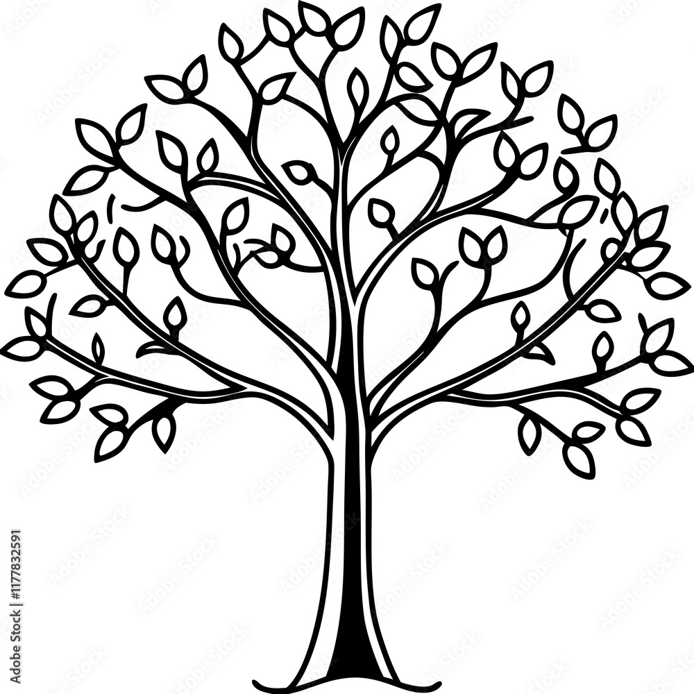 Fototapeta premium Vibrant Spring Tree and Whimsical Tendrils - Vector Illustration