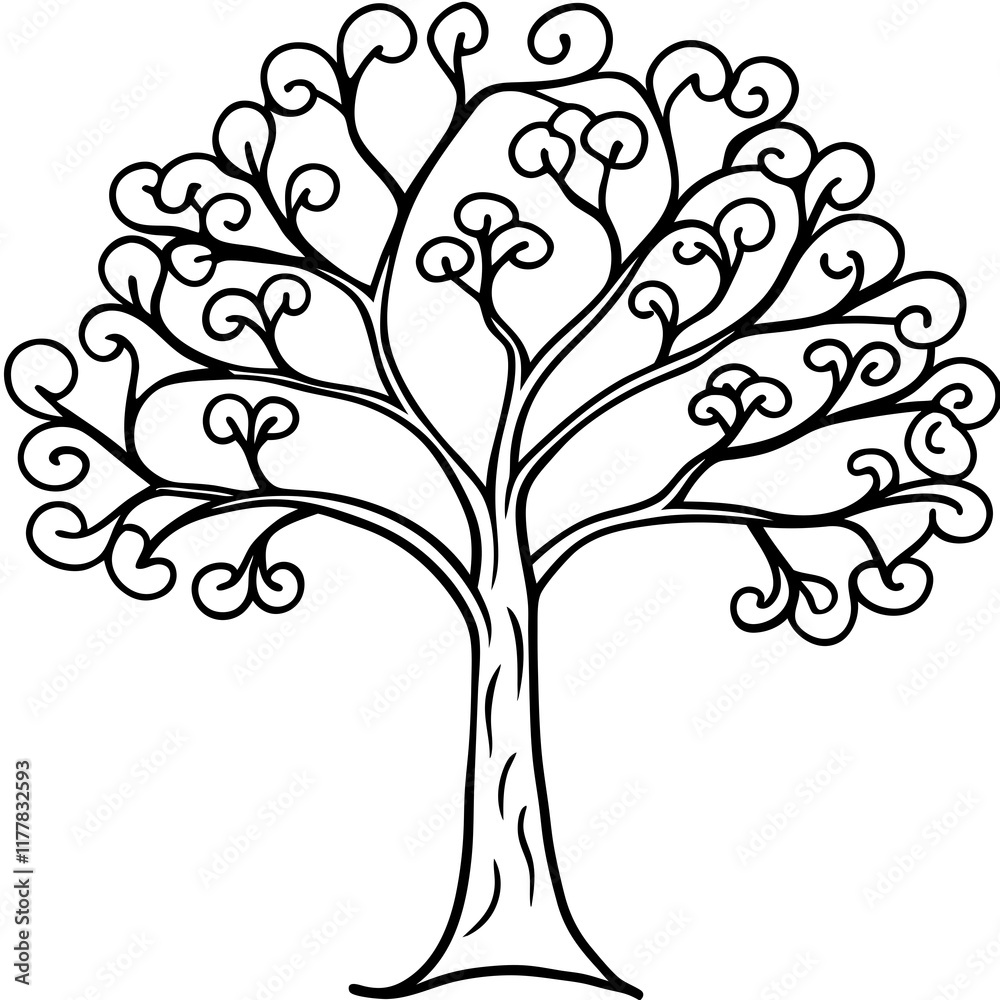 Vibrant Spring Tree and Whimsical Tendrils - Vector Illustration Vibrant Spring Tree and Whimsical Tendrils - Vector Illustration