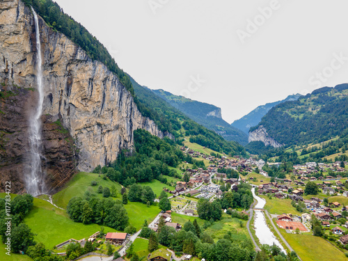 View of  valley between Grimmelwald and Lauterbrunen, Switzerland photo