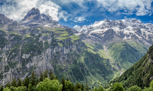 View of mountain peaks from Grutchwalp to Murren hike, Switzerland photo