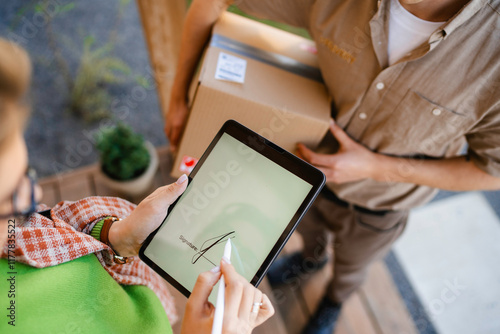 A woman receives parcels