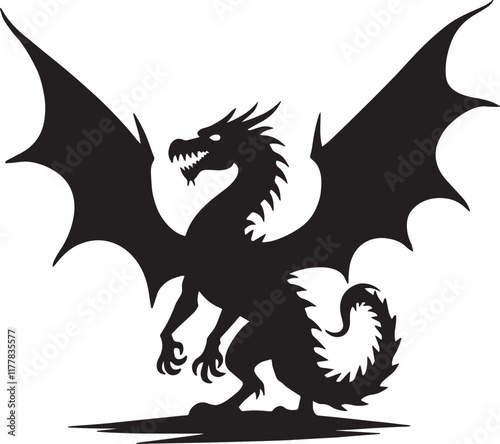 black and white dragon Silhouette Design.