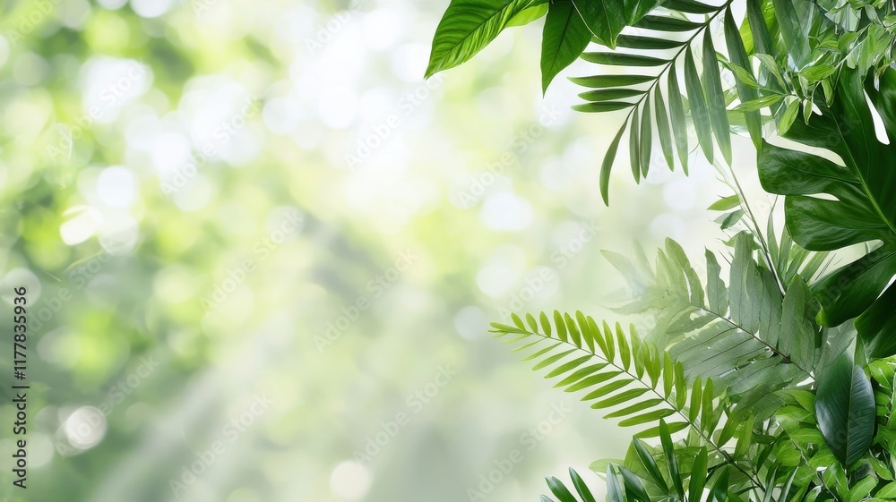 Natural transpiration concept in plants and the environment. Lush green ferns illuminated by soft sunlight in a serene forest. Natural transpiration concept in plants and the environment. Lush green ferns illuminated by soft sunlight in a serene forest.