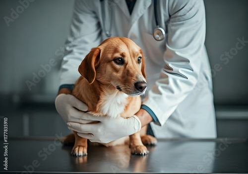 Veterinarian with dog in the clinic