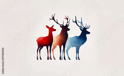 Three colorful deer on a light background photo