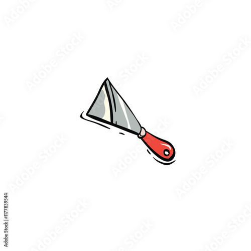 Putty knife drawing in cartoon comic style. Building tool. Vector illustration art.