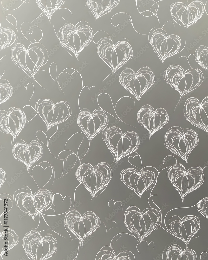 A pattern of hand-drawn white hearts on a soft gray background, conveying love and affection. A pattern of hand-drawn white hearts on a soft gray background, conveying love and affection.