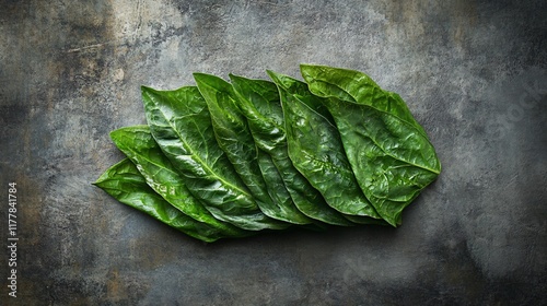 Chard leaves deconstructed into layers, isolated on a futuristic metallic background photo