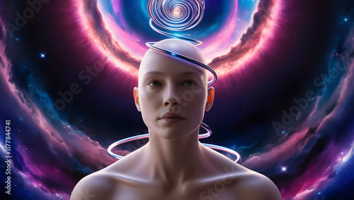 Futuristic depiction of human energy connection with space