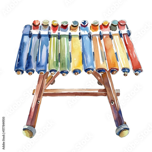 A watercolor vector of a vibraphone stand, isolated on a white background. Musical accessory vector.
