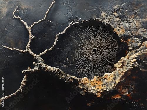 Mesmerizing Macro Capture of a Spider s Intricate Web with Striking Details and Contrast