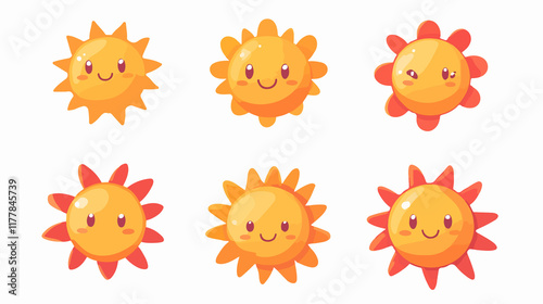 Wallpaper Mural Cute vector sun icons in Kawaii style for design projects. White background isolated illustration. Torontodigital.ca