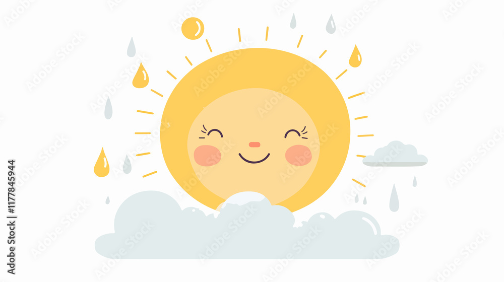 Cute Kawaii Style Weather Icons: Sun and Rainy Clouds for Graphic Design Projects Cute Kawaii Style Weather Icons: Sun and Rainy Clouds for Graphic Design Projects