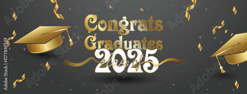 Senior Class Of 2025 Invitation Card Template. Congratulations on Graduation 2025 with Academic Cap. Congratulations graduate greeting ceremony background design