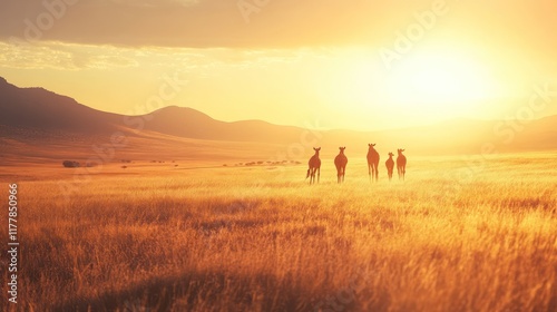 Photography African Sunset: Giraffes Silhouetted Against Golden Savanna