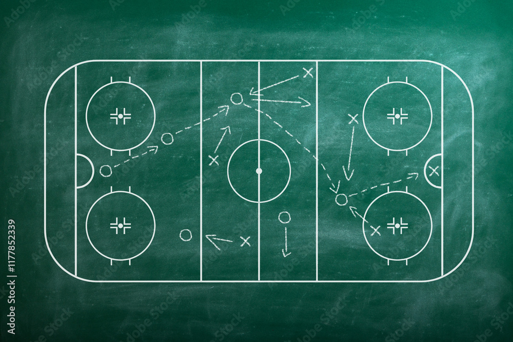Obraz premium Image of hand drawn hockey tactic plan on blackboard