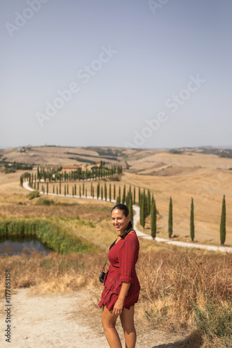 portrait of tourist woman in Manciano, Tuscany in Italy photo