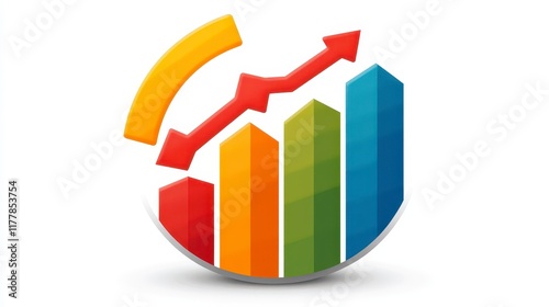 Colorful upward trending bar graph in circle. photo