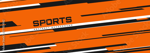 Abstract orange sports background. Modern sports banner design with white and black lines. Vector illustration