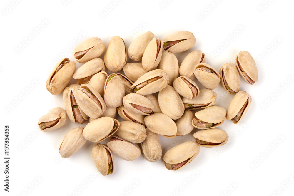 Pistachio nuts, isolated on white background. Close-up. Pistachio nuts, isolated on white background. Close-up.