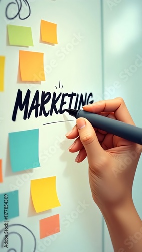 Wallpaper Mural Hand Writing Marketing On White Board With Sticky Notes Torontodigital.ca