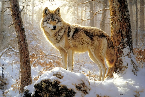 Gray wolf in snowy landscape photo