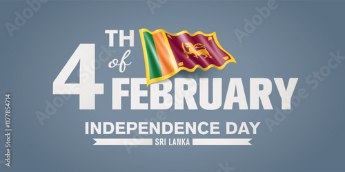 Sri Lanka happy independence day greeting card, banner with template text vector illustration. Sri Lankan memorial holiday 4th of February design element with 3D flag with lion photo