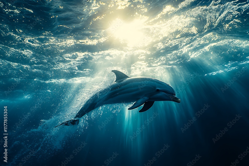Fototapeta premium Common bottlenose dolphin leaping