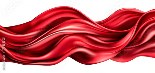 Red silk fabric flying in the air on a transparent  background. 