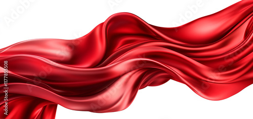 Red silk fabric flying in the air on a transparent  background. 