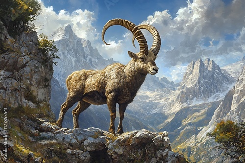 Alpine ibex on rocky slope